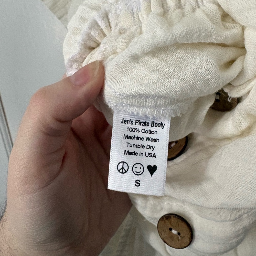 Jen’s Pirate Booty Free People Off-White Ivory Cotton Jumpsuit, Size Small (S) - Picture 7 of 10